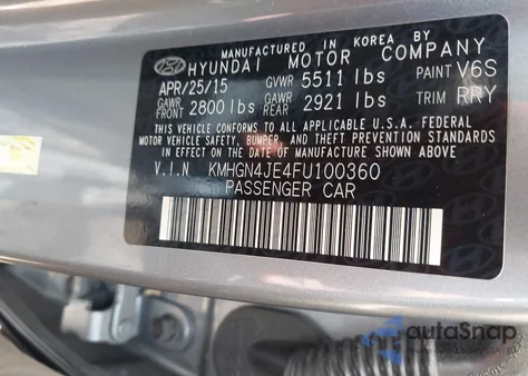2015 Hyundai Genesis 3.8 from USA, damaged, VIN KMHGN4JE4FU100360